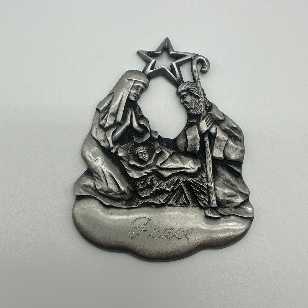 Vintage Gloria Duchin Pewter Nativity Christmas Ornament Peace Star Made in USA